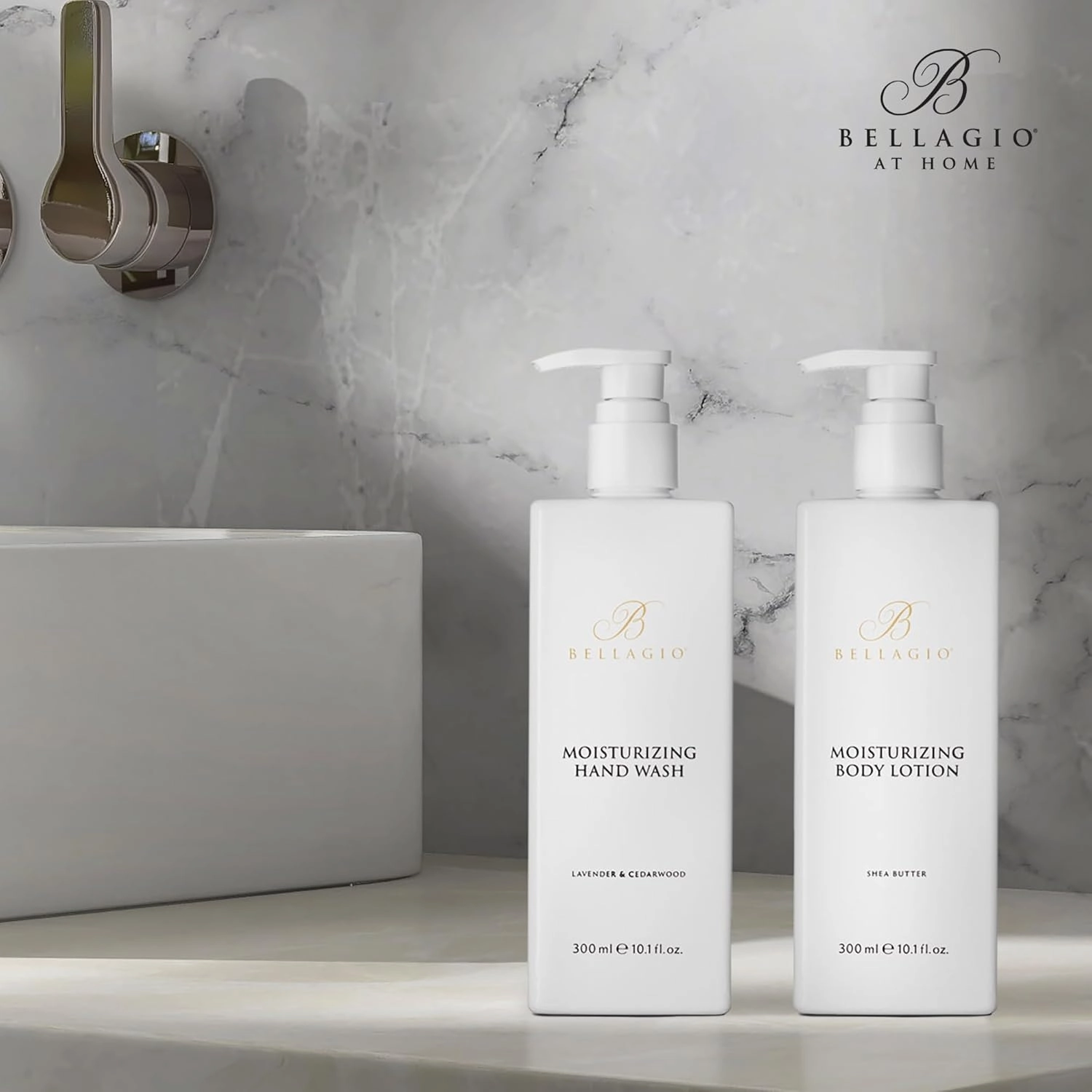 Skin Care Set - Hand Wash & Body Lotion - Scented with Cedarwood, Green Mandarin, Lavender - Hotel Body Care Amenities - 10 oz, White