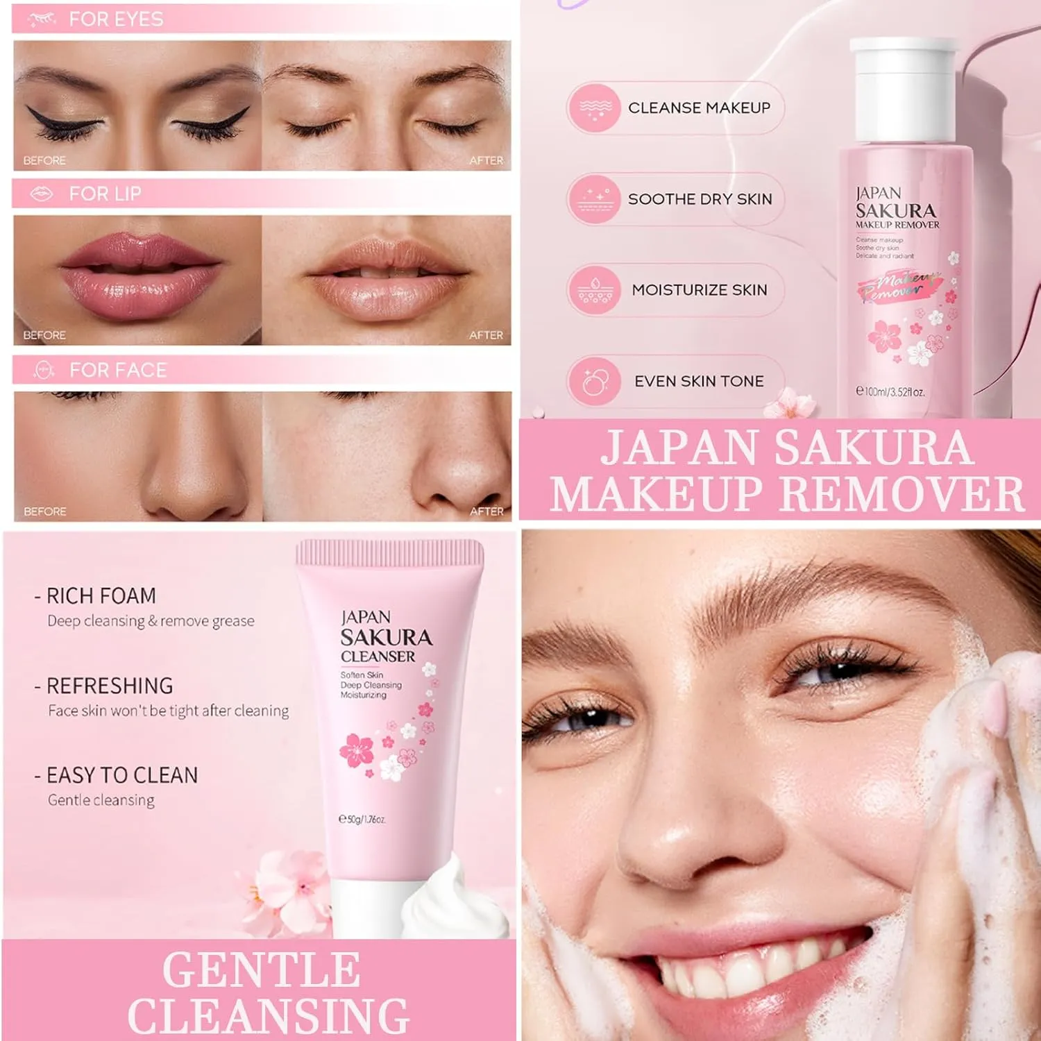 Skincare Set Sakura Women Skincare Gifts for Teen Girls - Travel Essentials for Women - Skin Care Set with Makeup Remover,Face Wash,Moisturizer,Face Mask - Fa ce Care Set for Wo men (11PCS, Sakura)