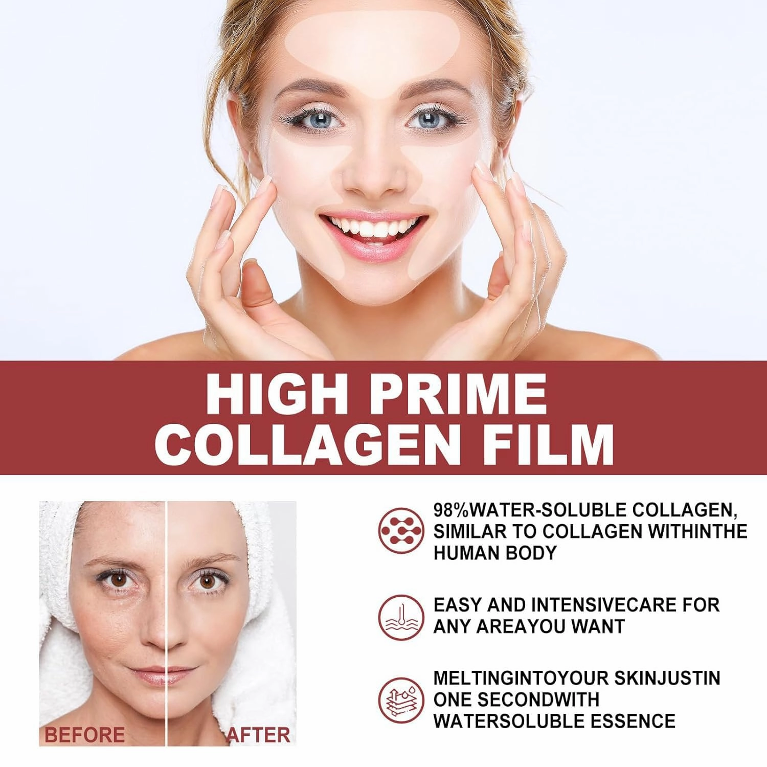 Skinifyx Hydrolyzed Collagen Patches, Skinifyx Collagen Patches, Soluble Collagen Melting Film Face, Hydrolyzed Collagen Patches Neck, Highprime Collagen Film Face Mask (5Box/50sets)