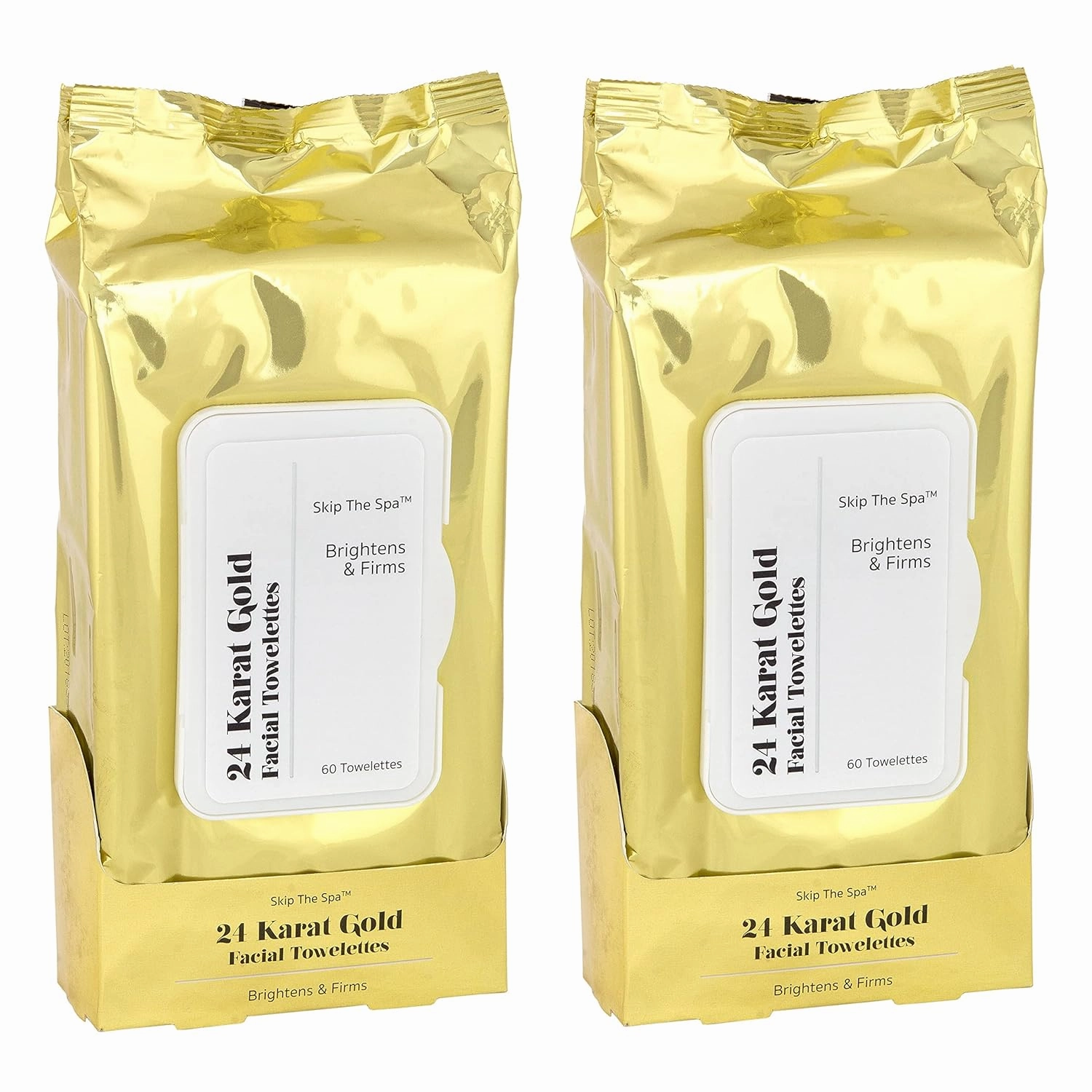 Skip The Spa 24 Karat Gold Facial Wipes, 60 Count Per Pack, 2 Packs