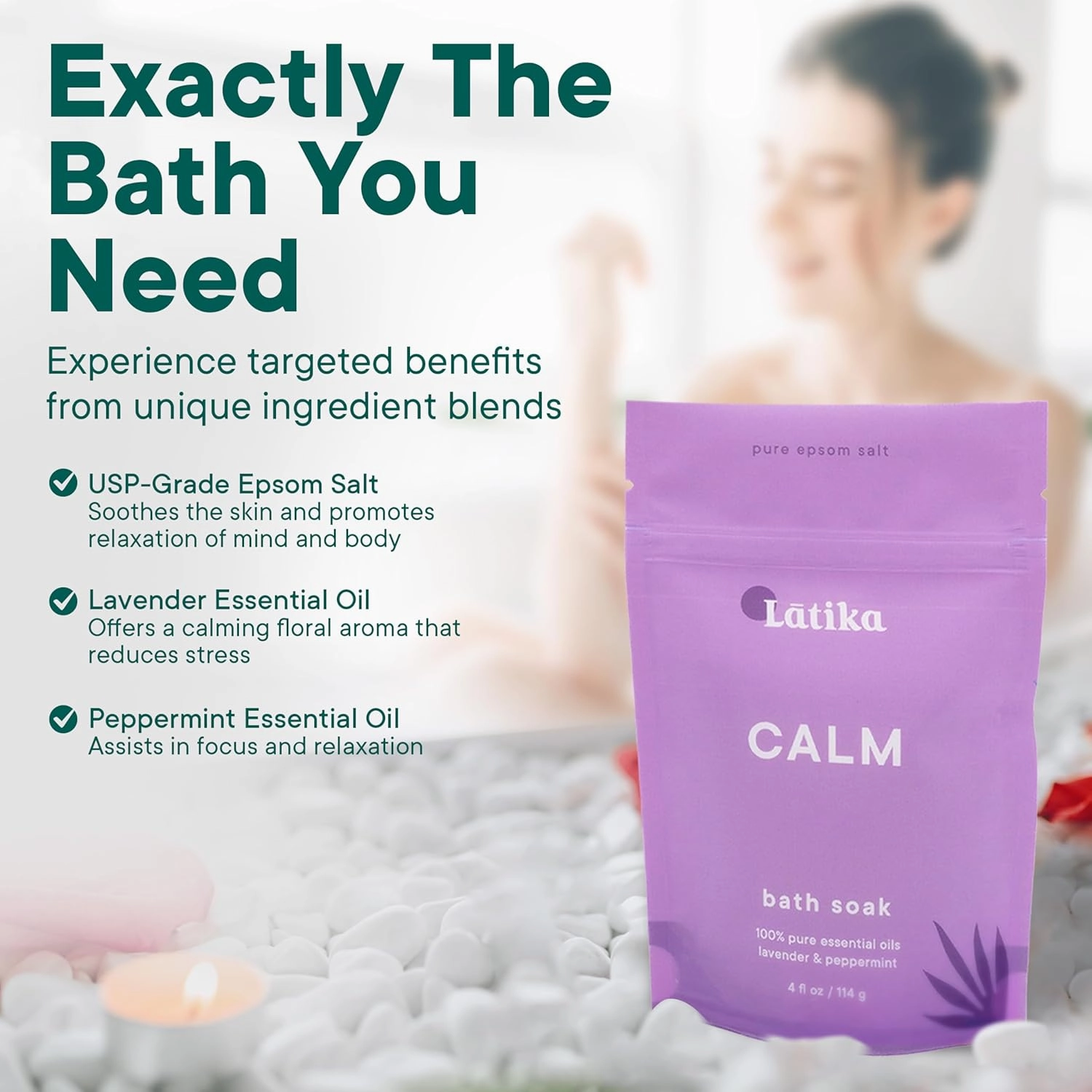 Soaks Set of 3 - Calm Bath Soaks with Lavender & Peppermint, Moisturizing Epsom Salt Soak for Stress Relief, Relaxation, and Skin Nourishment, at-Home Spa Retreat Gift