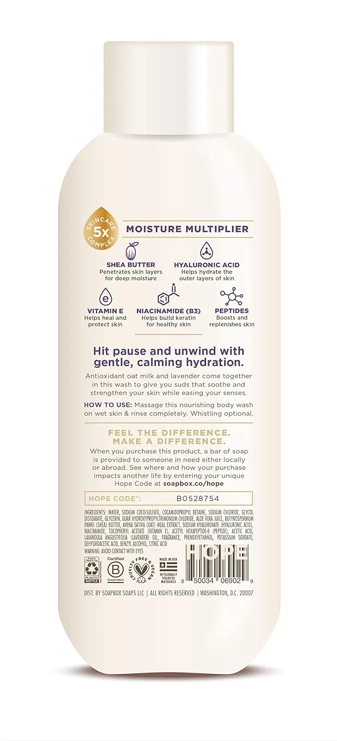 Soapbox Body Wash, Oat Milk   Lavender Body Wash, Vegan & Moisturizing, Calming with Shea Butter, 3 Pack, 20oz Each