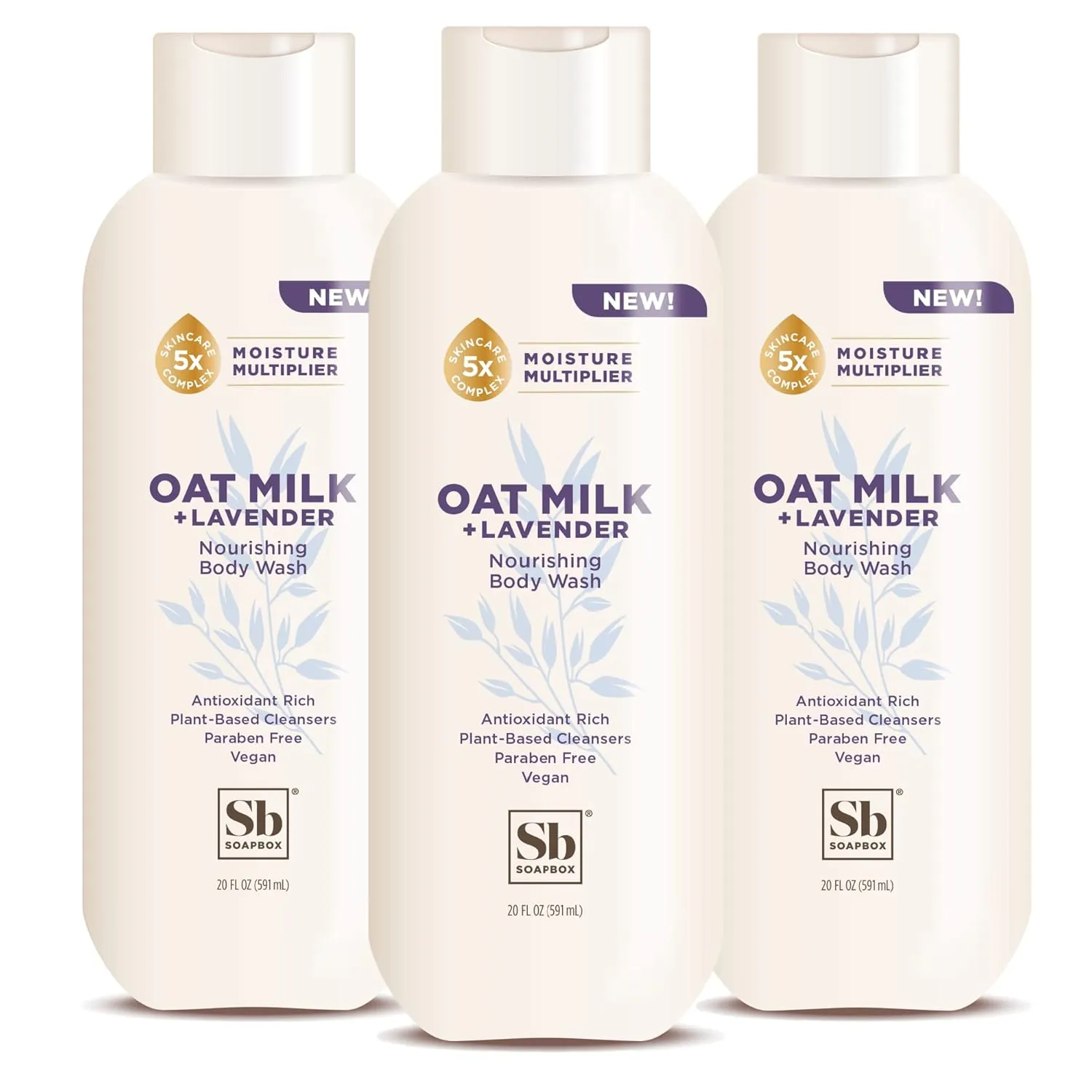 Soapbox Body Wash, Oat Milk   Lavender Body Wash, Vegan & Moisturizing, Calming with Shea Butter, 3 Pack, 20oz Each