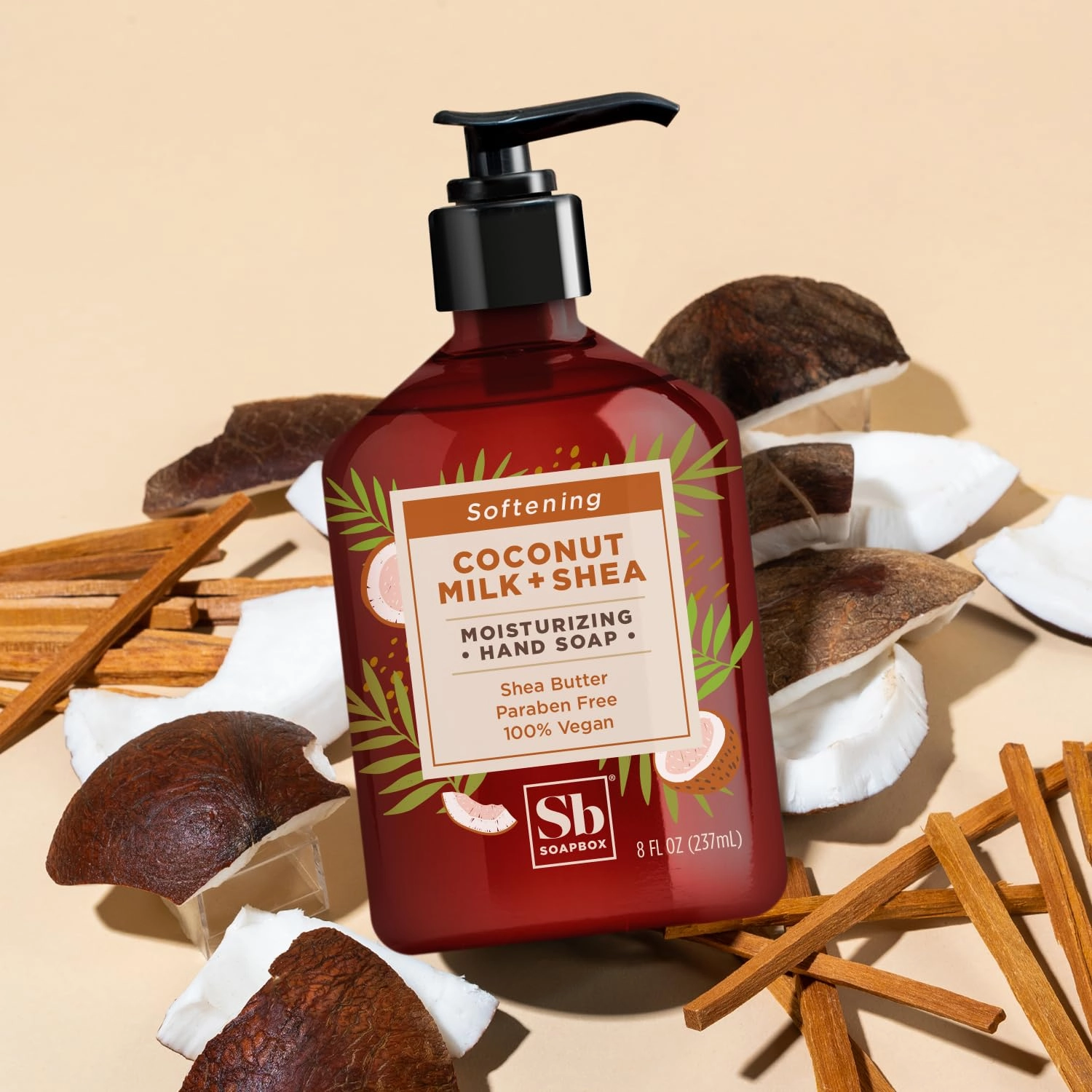 Soapbox Coconut Milk & Shea Moisturizing Hand Soap for Bathroom & Kitchen with Pump Dispenser, (6 Pack, 8oz Each)