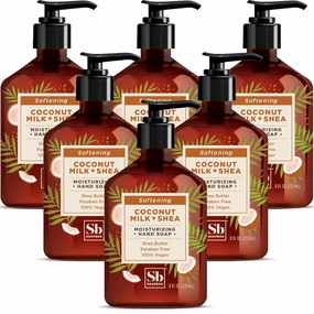 Soapbox Coconut Milk & Shea Moisturizing Hand Soap for Bathroom & Kitchen with Pump Dispenser, (6 Pack, 8oz Each)