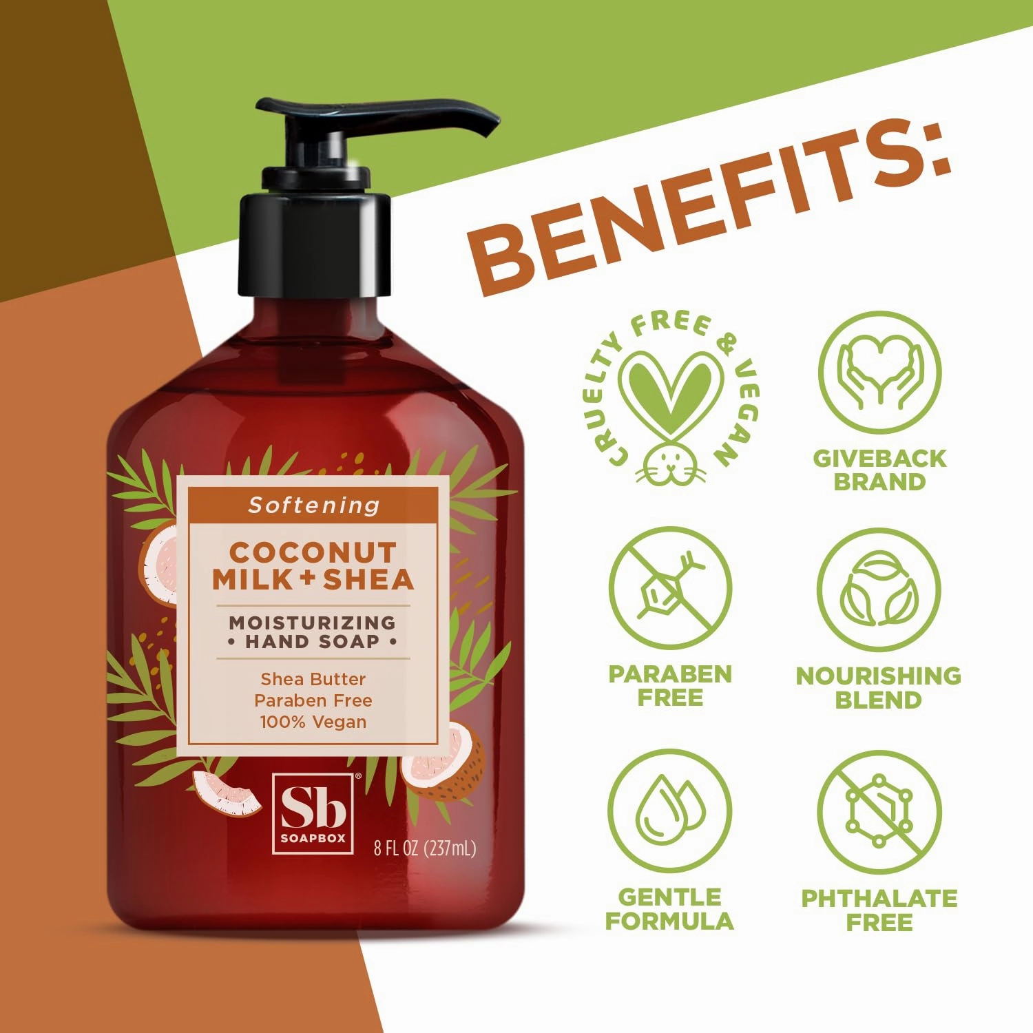 Soapbox Coconut Milk & Shea Moisturizing Hand Soap for Bathroom & Kitchen with Pump Dispenser, (6 Pack, 8oz Each)