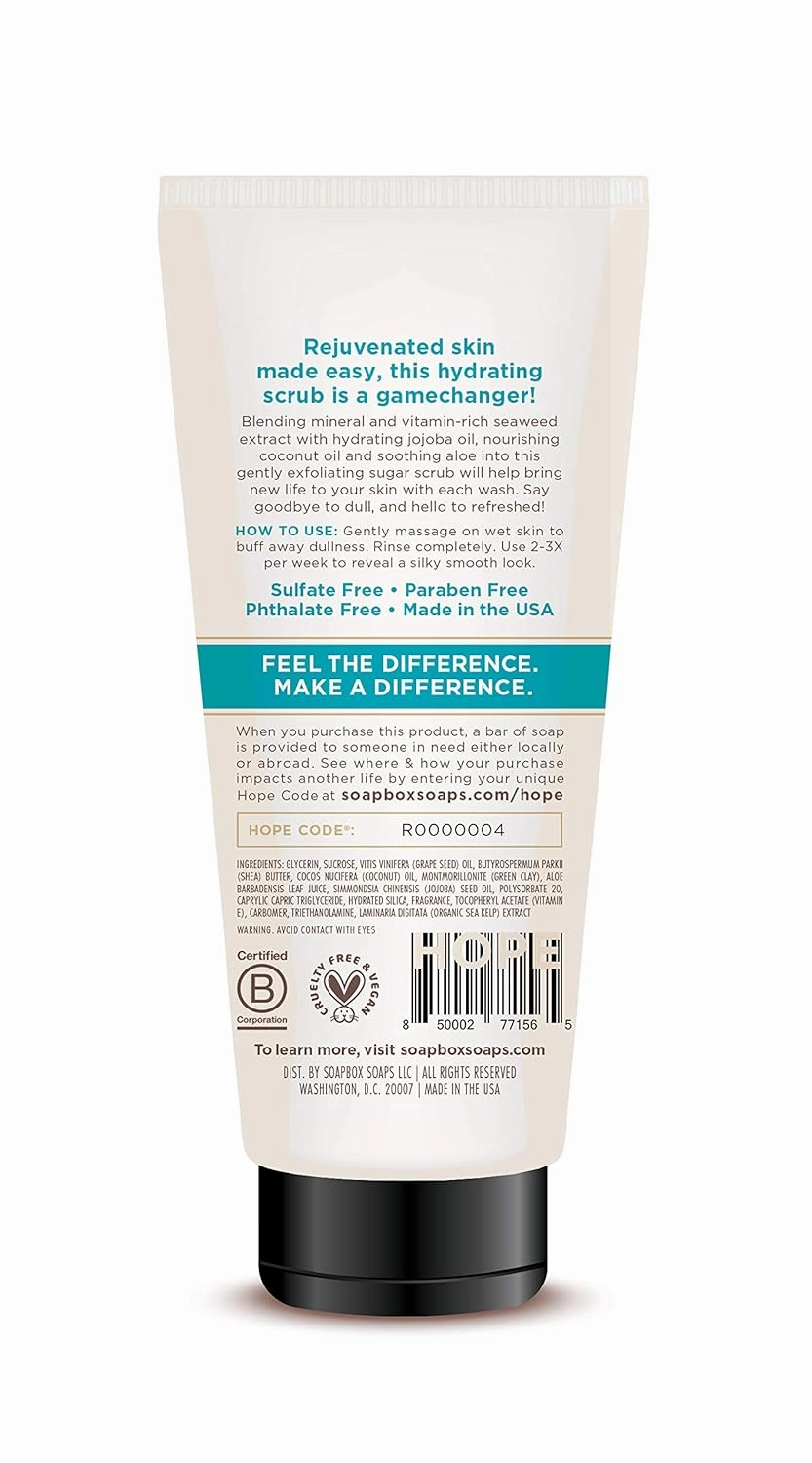 Soapbox Gentle Exfoliating Body Scrub ? Sea Minerals & Blue Iris ? 6oz ? Moisturizing Body Scrub for Visibly Smoother Skin with Coconut Oil and Aloe Vera