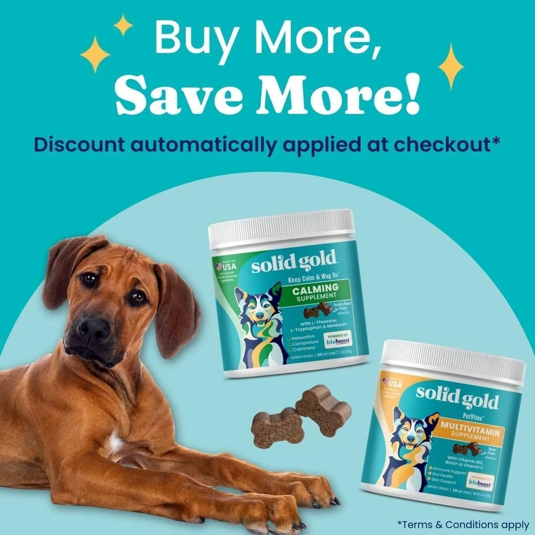 Solid Gold Dog Calming Chews for Dogs, Treats with Melatonin & Valerian Root - 120 Count, All Breeds & Sizes