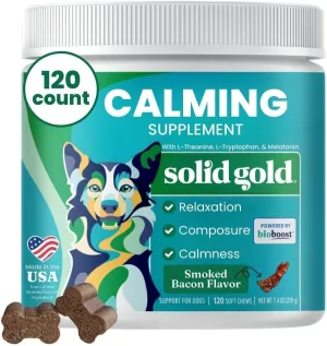 Solid Gold Dog Calming Chews for Dogs, Treats with Melatonin & Valerian Root - 120 Count, All Breeds & Sizes
