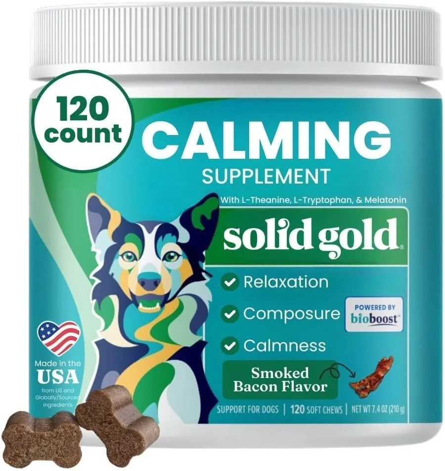 Solid Gold Dog Calming Chews for Dogs, Treats with Melatonin & Valerian Root - 120 Count, All Breeds & Sizes