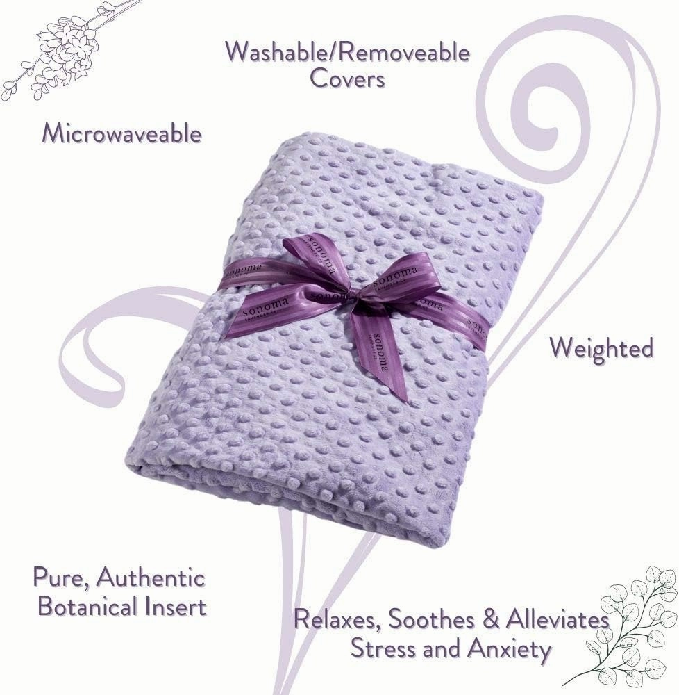 Sonoma Lavender Aromatherapy Spa Blanket Filled with Lavender Flowers and Flaxseed, Hot/Cold Microwaveable Heated Blanket for Soothing Muscles with Removable Washable Cover (44" x 18", Lilac Dot)