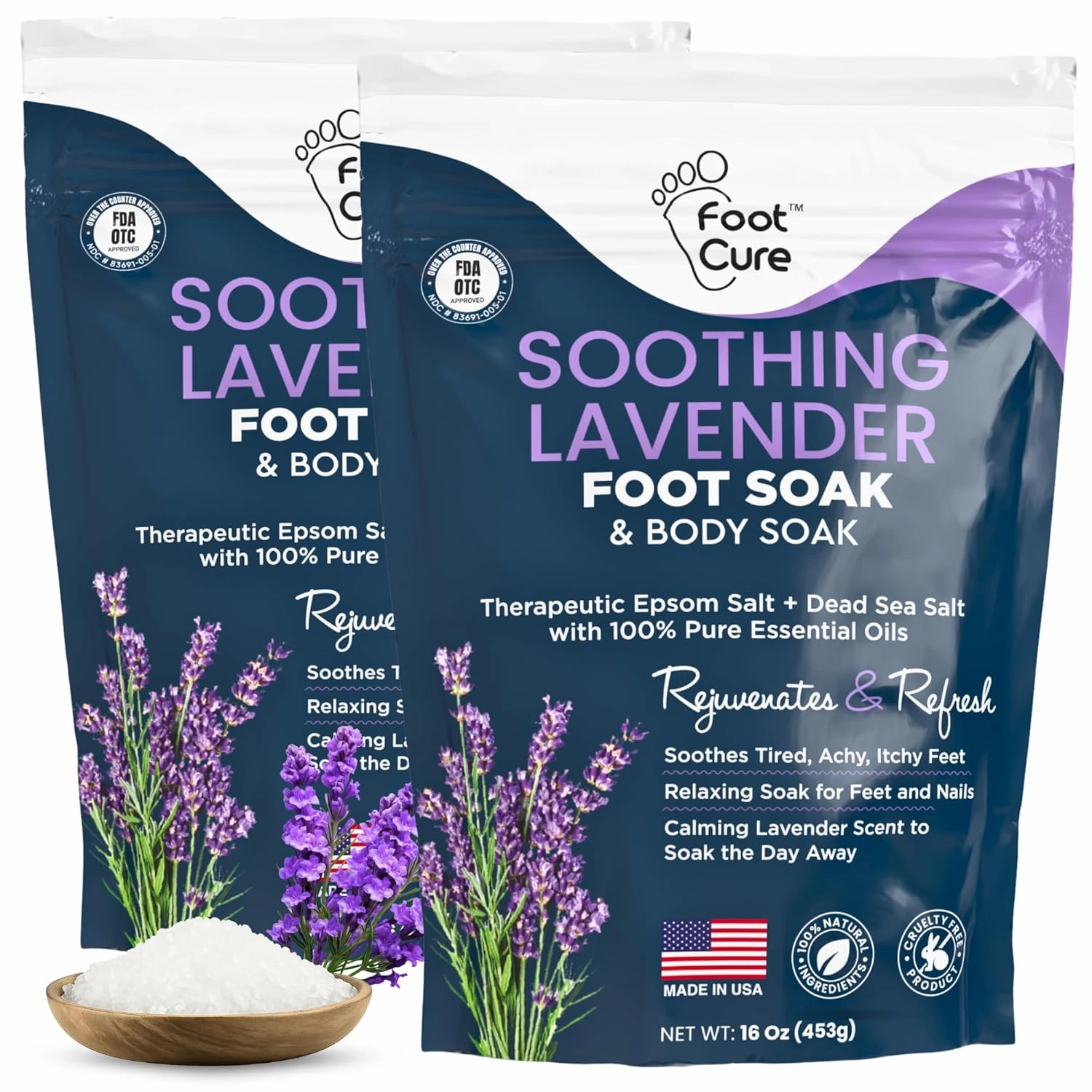 Soothing Lavender Foot Soak - Pedicure Foot Spa with Epson Salts for Soaking Feet - Foot Massager Spa - Foot Scrubber Dead Skin Remover - Epsom Salt Bath Soak