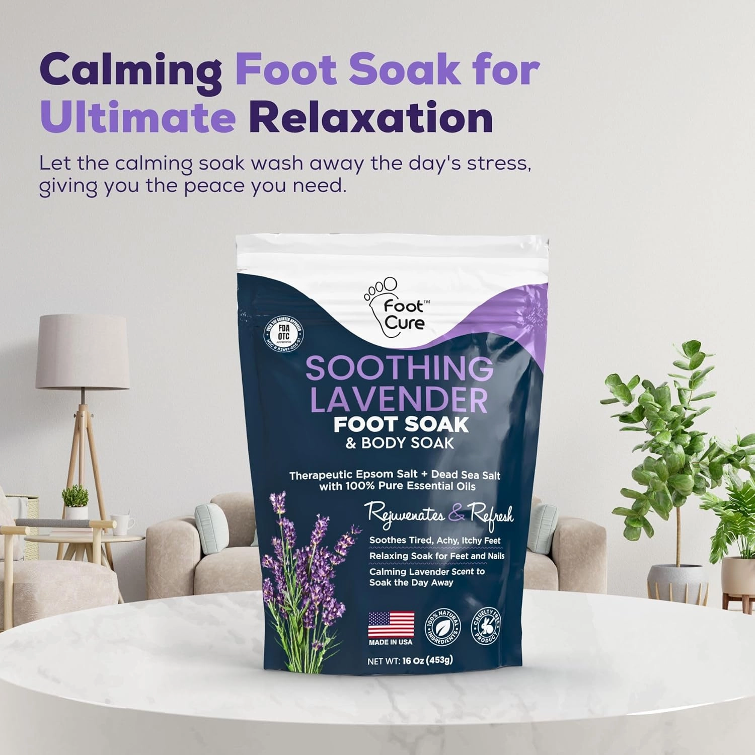 Soothing Lavender Foot Soak - Pedicure Foot Spa with Epson Salts for Soaking Feet - Foot Massager Spa - Foot Scrubber Dead Skin Remover - Epsom Salt Bath Soak
