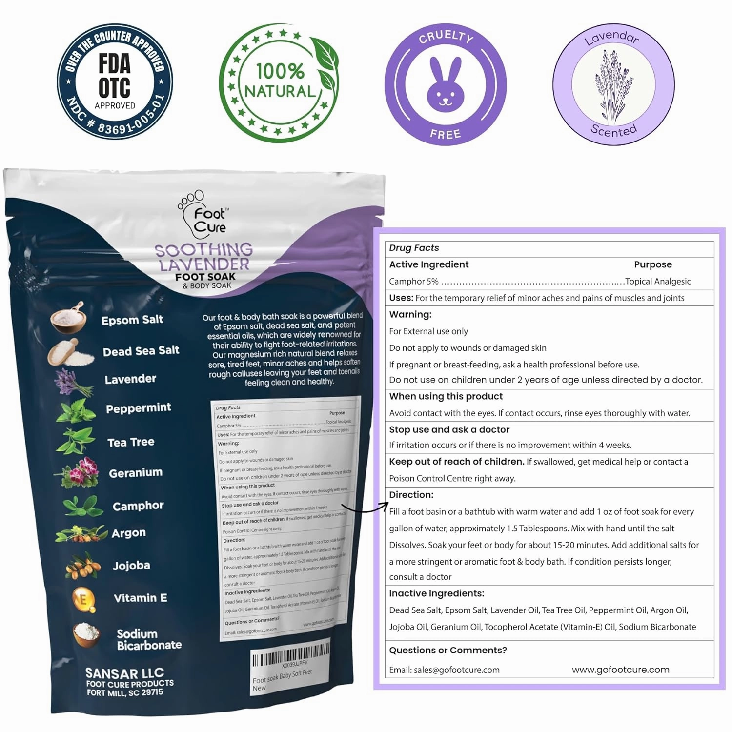 Soothing Lavender Foot Soak - Pedicure Foot Spa with Epson Salts for Soaking Feet - Foot Massager Spa - Foot Scrubber Dead Skin Remover - Epsom Salt Bath Soak