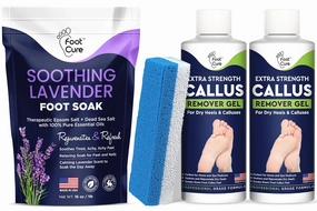 Soothing Lavender Foot Soak with Epsom Salt - Best Toenail Treatment, & Softens Calluses - Soothes Sore & Tired Feet, Callus Remover for Feet with Extra Strength Gel & Foot Pumice Stone Set