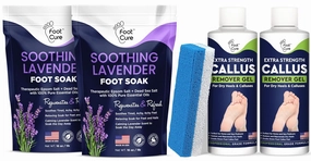 Soothing Lavender Foot Soak with Epsom Salt & Callus Remover for Feet with Extra Strength Gel & Foot Pumice Stone Set