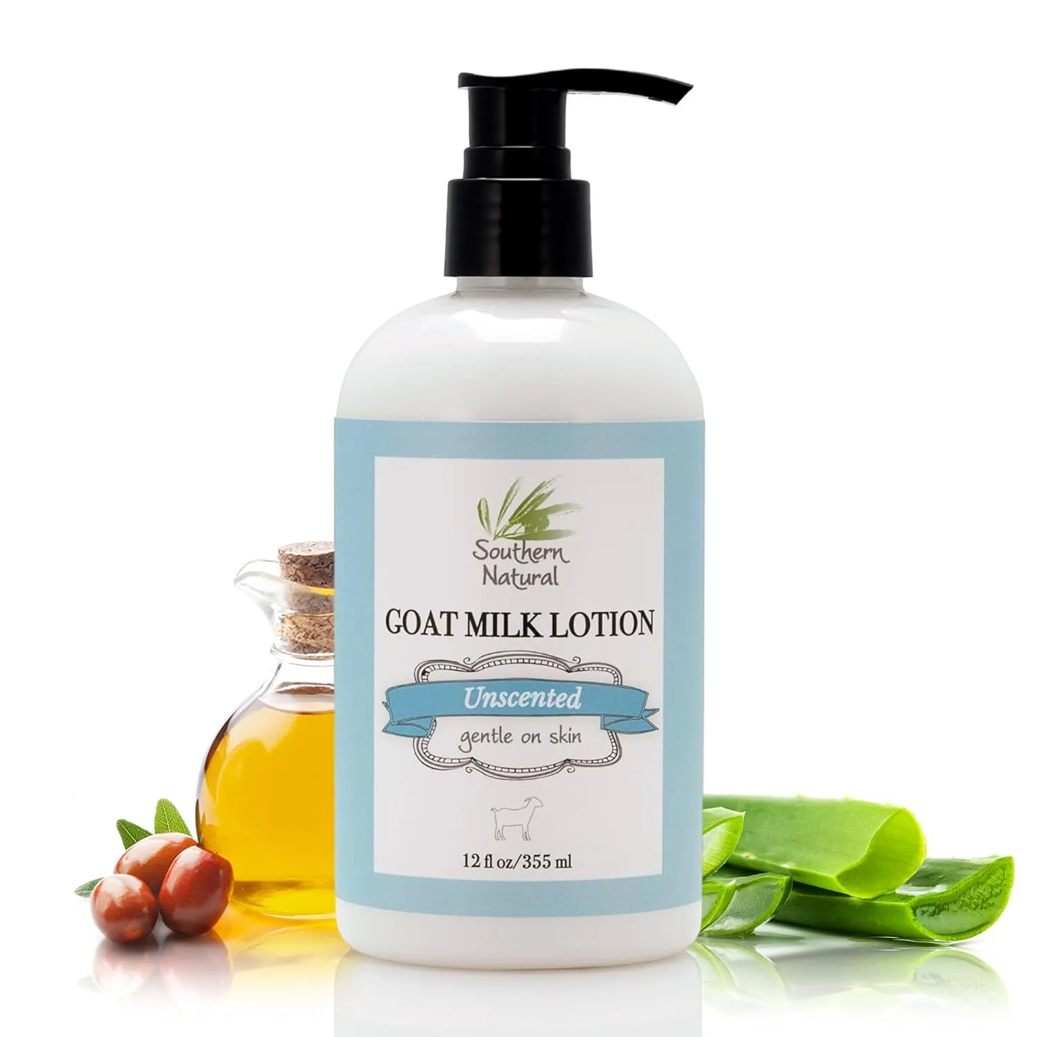 Southern Natural Goat Milk Lotion – Nourishing Face, Body & Hand Moisturizer for Dry & Sensitive Skin - Hydrating Cream, Gentle Skincare for Soft & Smooth Feel - Unscented 12oz