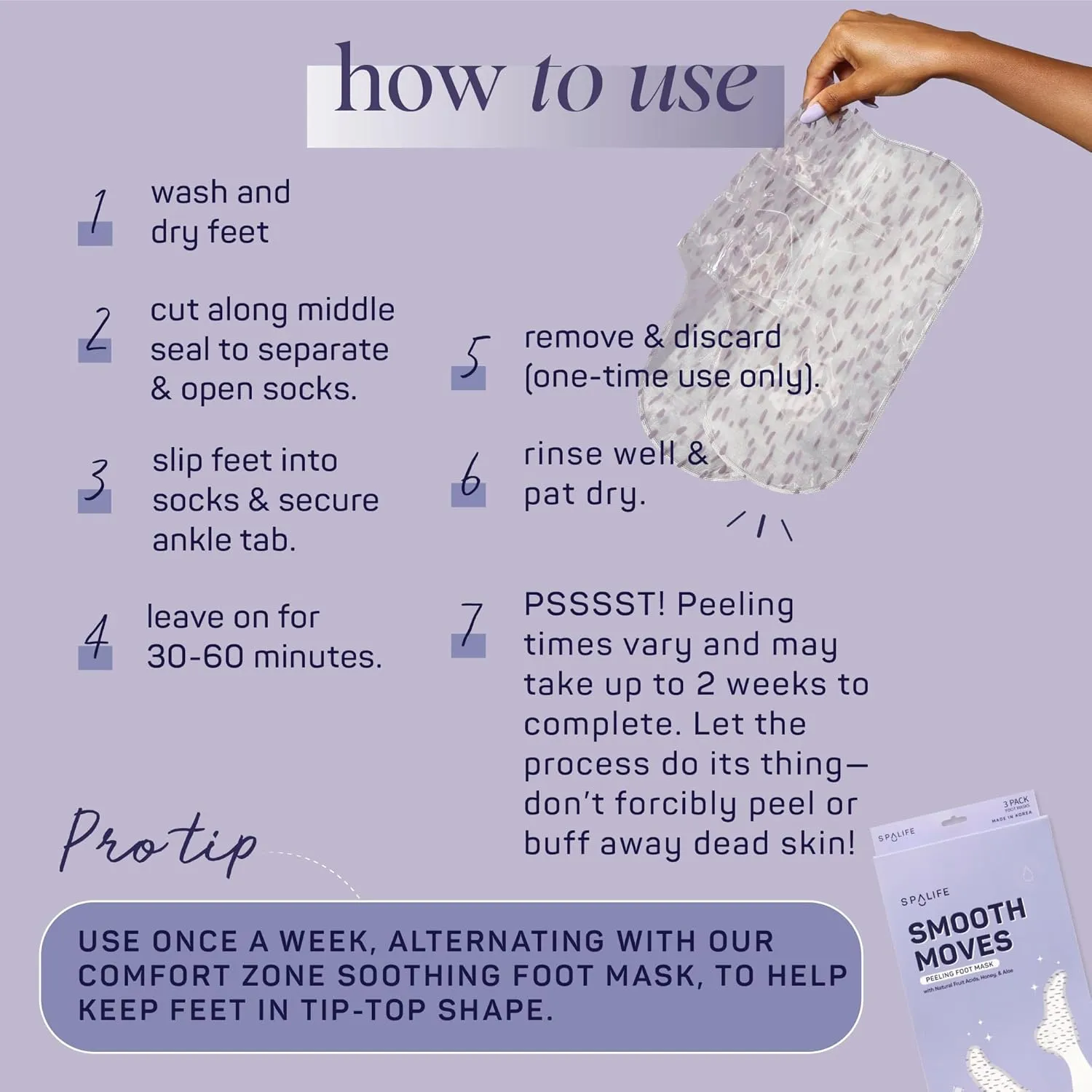 SpaLife Beauty Smooth Moves Peeling Foot Masks for Callus Removal – Foot Peel for Dry, Cracked Feet – Made with Natural Fruit Acids AHAs, Honey, Aloe, & Eucalyptus for Softer, Smoother Feet – 8 Pack