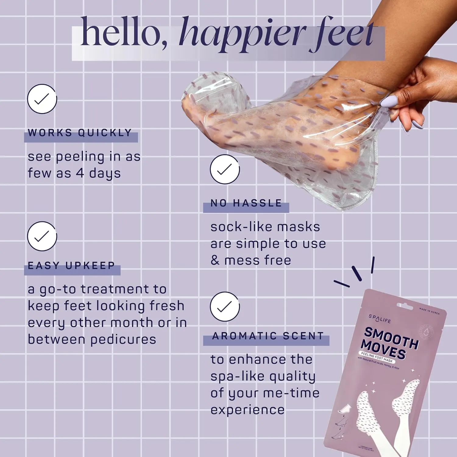 SpaLife Beauty Smooth Moves Peeling Foot Masks for Callus Removal – Foot Peel for Dry, Cracked Feet – Made with Natural Fruit Acids AHAs, Honey, Aloe, & Eucalyptus for Softer, Smoother Feet – 8 Pack