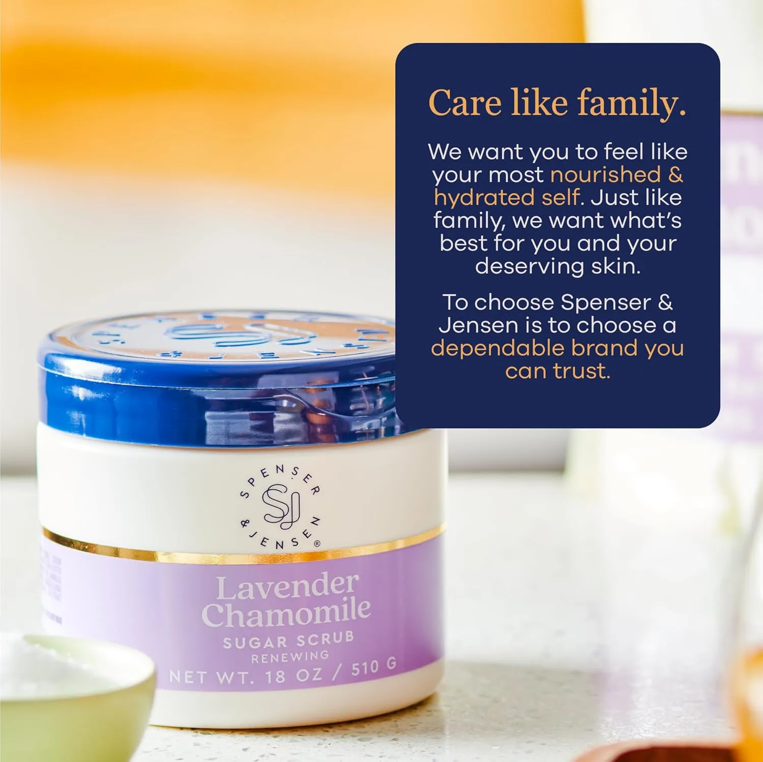 Spenser & Jensen Lavender & Chamomile Exfoliating Sugar Scrub - Hydrating & Renewing Body Scrub for Soft, Smooth & Silky Skin - Gentle Body Care - 18 Oz (Pack of 1)