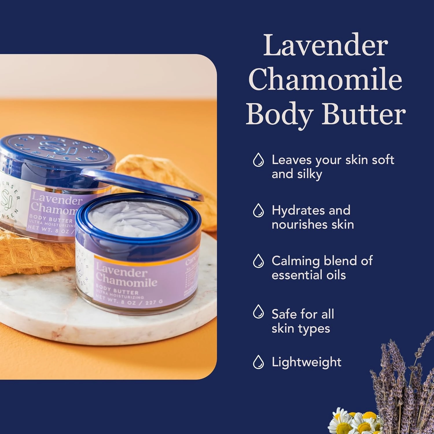 Spenser & Jensen Hydrating Lavender & Chamomile Body Butter - Gentle On All Skin Types - Moisturizing Body Lotion for Women & Men - Paraben Free - 8 Oz (Pack of 2)