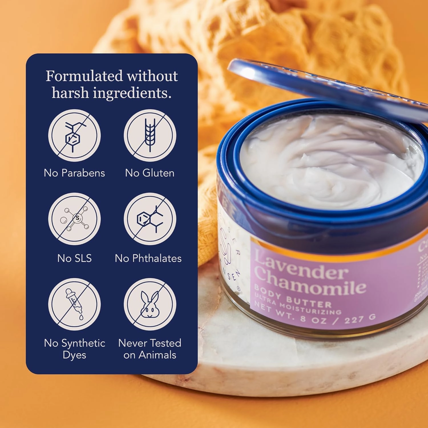Spenser & Jensen Hydrating Lavender & Chamomile Body Butter - Gentle On All Skin Types - Moisturizing Body Lotion for Women & Men - Paraben Free - 8 Oz (Pack of 2)