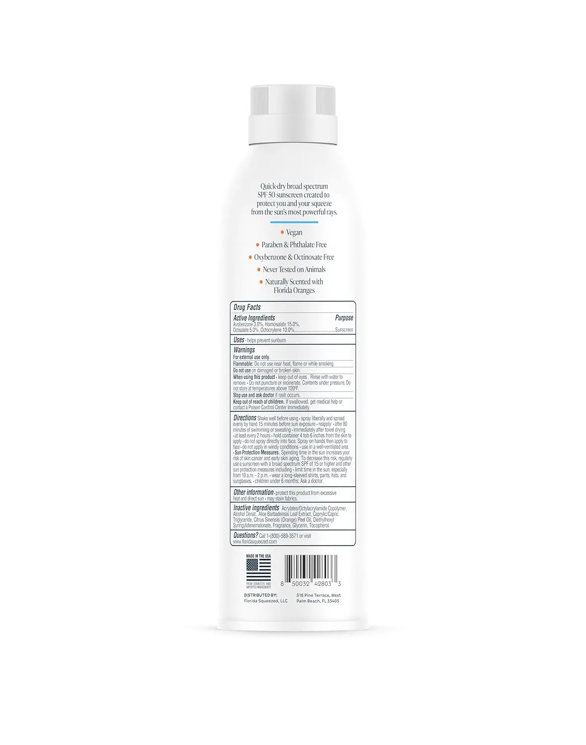 SPF 50 Sunscreen Water Resistant Spray|6oz|Vegan and Hawaii 104 Reef Act Compliant (Octinoxate & Oxybenzone Free) Broad Spectrum Moisturizing Sunscreen. Paraben & Phthalate Free.