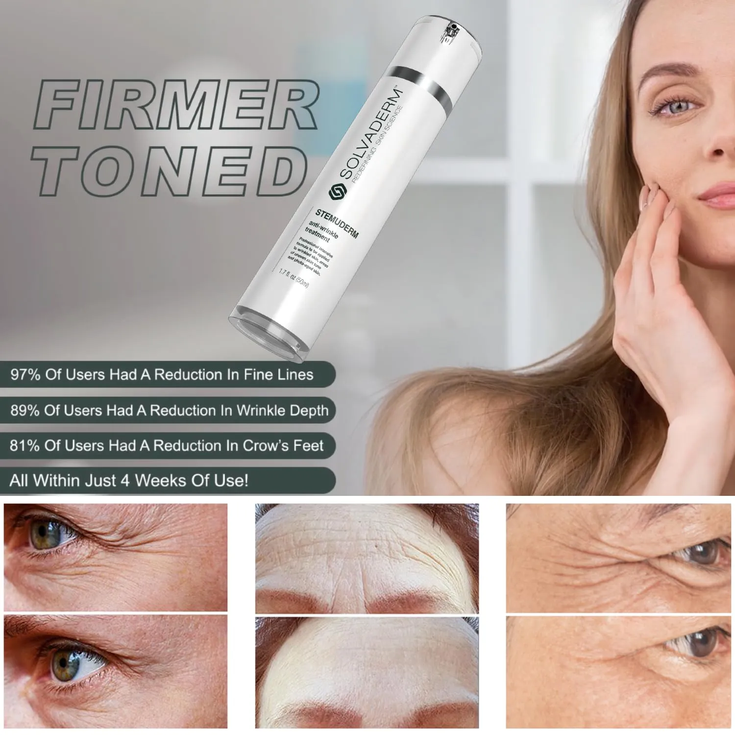 Stemuderm Face & Eye Cream - Anti Aging Skincare - Daily Moisturizer for Fine Lines, Wrinkles & Eyebags - Supports Natural Production of Collagen & Elastin - Organic Plant Based Stem Cells - 1.7 oz