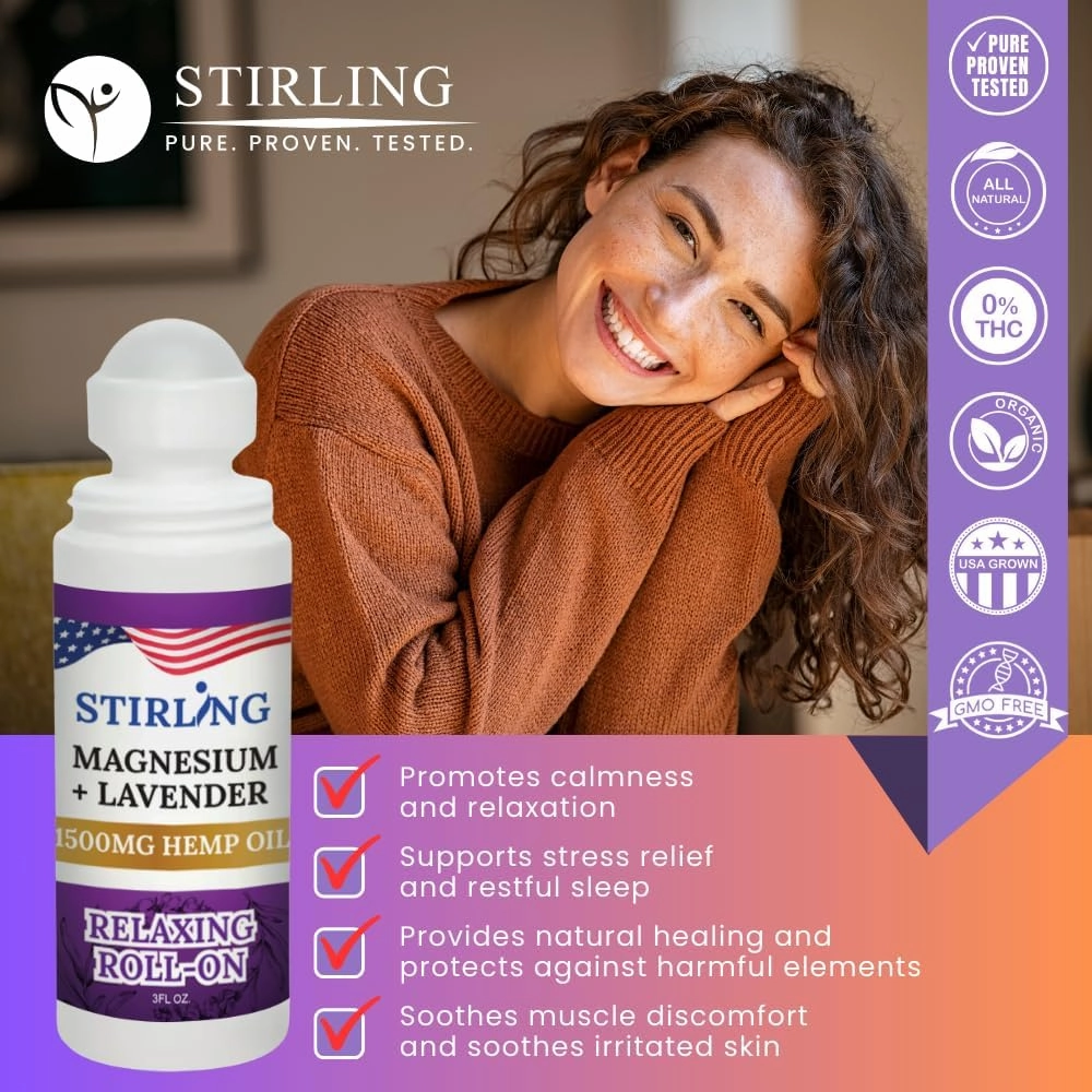 Stirling Lavender Roll On Lotion with Magnesium and Pure Hemp (1500mg, Lavender)