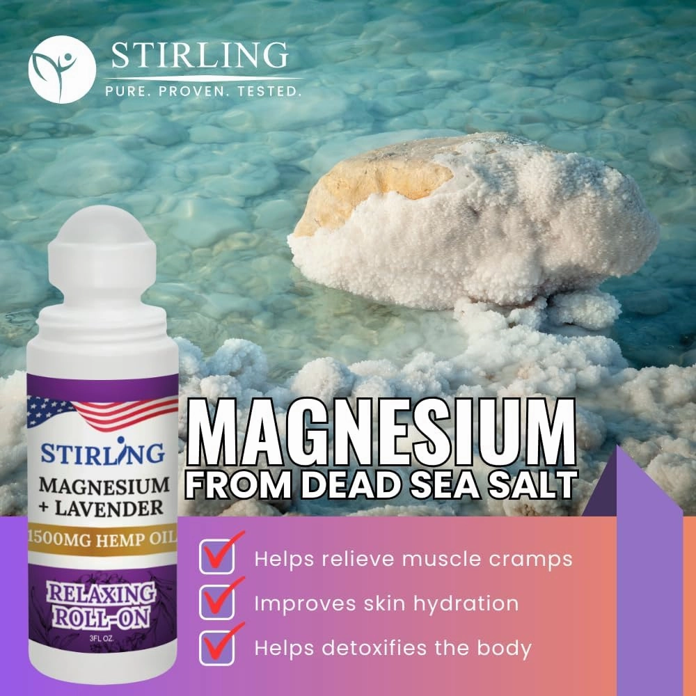 Stirling Lavender Roll On Lotion with Magnesium and Pure Hemp (1500mg, Lavender)