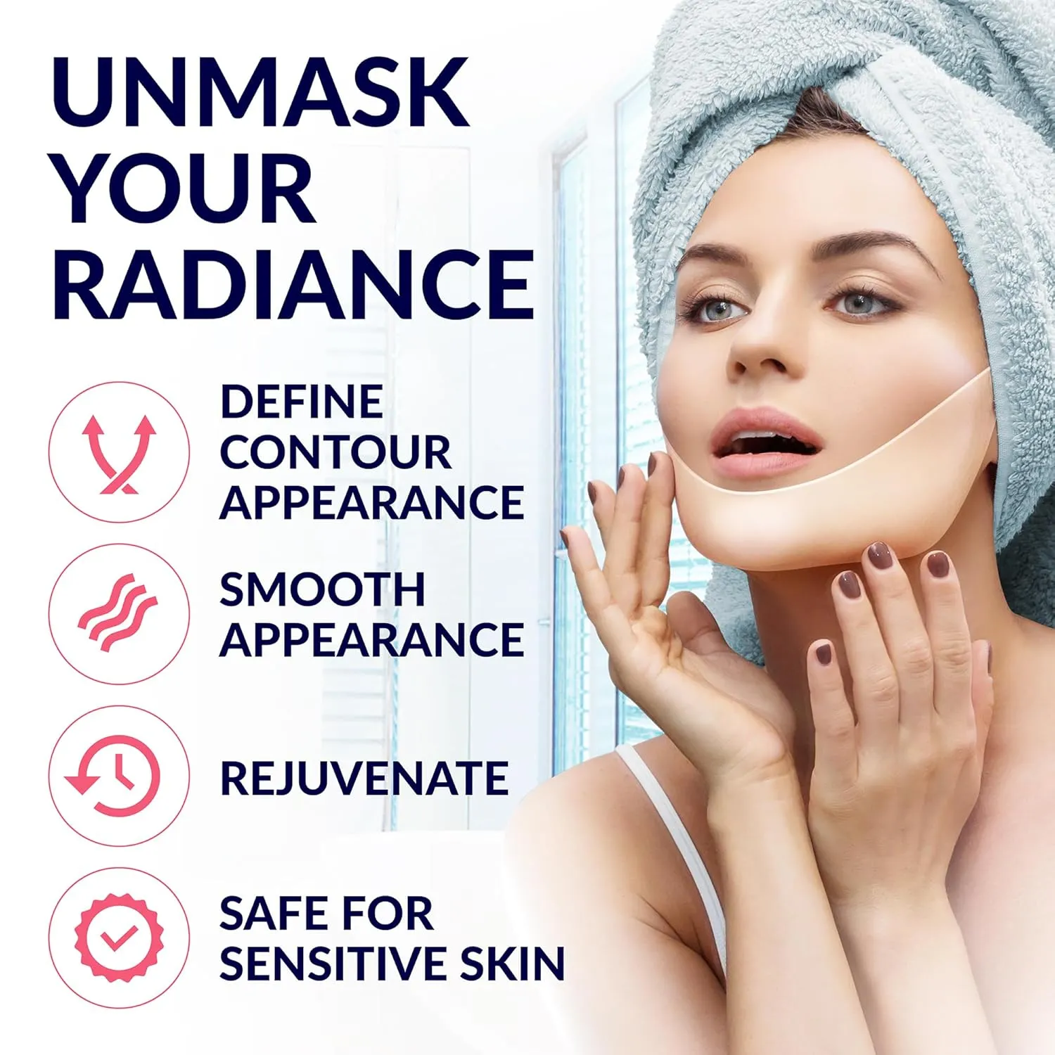 STYLIA V Line Lifting Collagen Face Mask - Double Chin Strap for Women - Jawline Shaper Face Lift Tape - Neck Lift Collagen Mask - Chin Strap for Sleeping - Hyaluronic Acid, Aloe Vera, Cica 5PC
