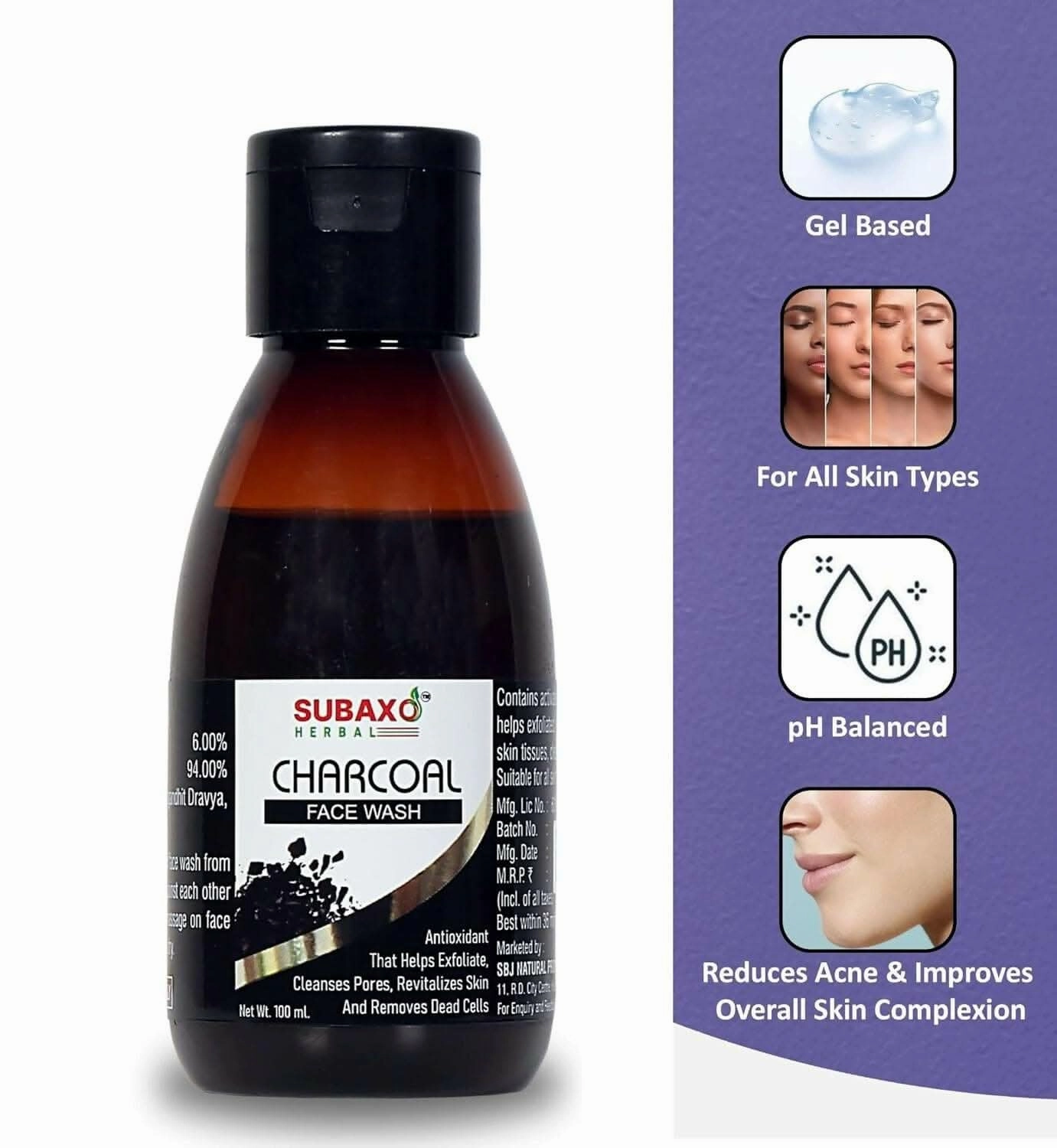 Subaxo Herbal Tulsi Soap (75 g Each, Pack Of 2) & Charcoal Face Wash Tulsi Cleanse(100ml) Combo