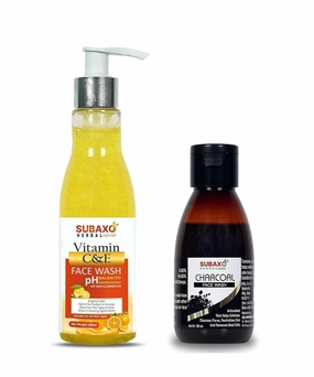 SUBAXO Vitamin C & E Herbal Face Wash(200 ml) & Charcoal Face Wash(100 ml) Combo