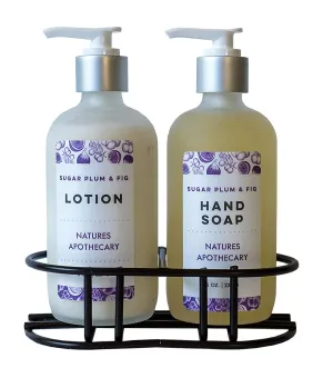 Sugar Plum & Fig Eco-Friendly Refillable Liquid Soap - Vegan, Sulfate-Free, Hypoallergenic, All-Natural, Plant-Derived, Made in USA by DAYSPA Body Basics, Lotion & Soap Set with Metal Holder