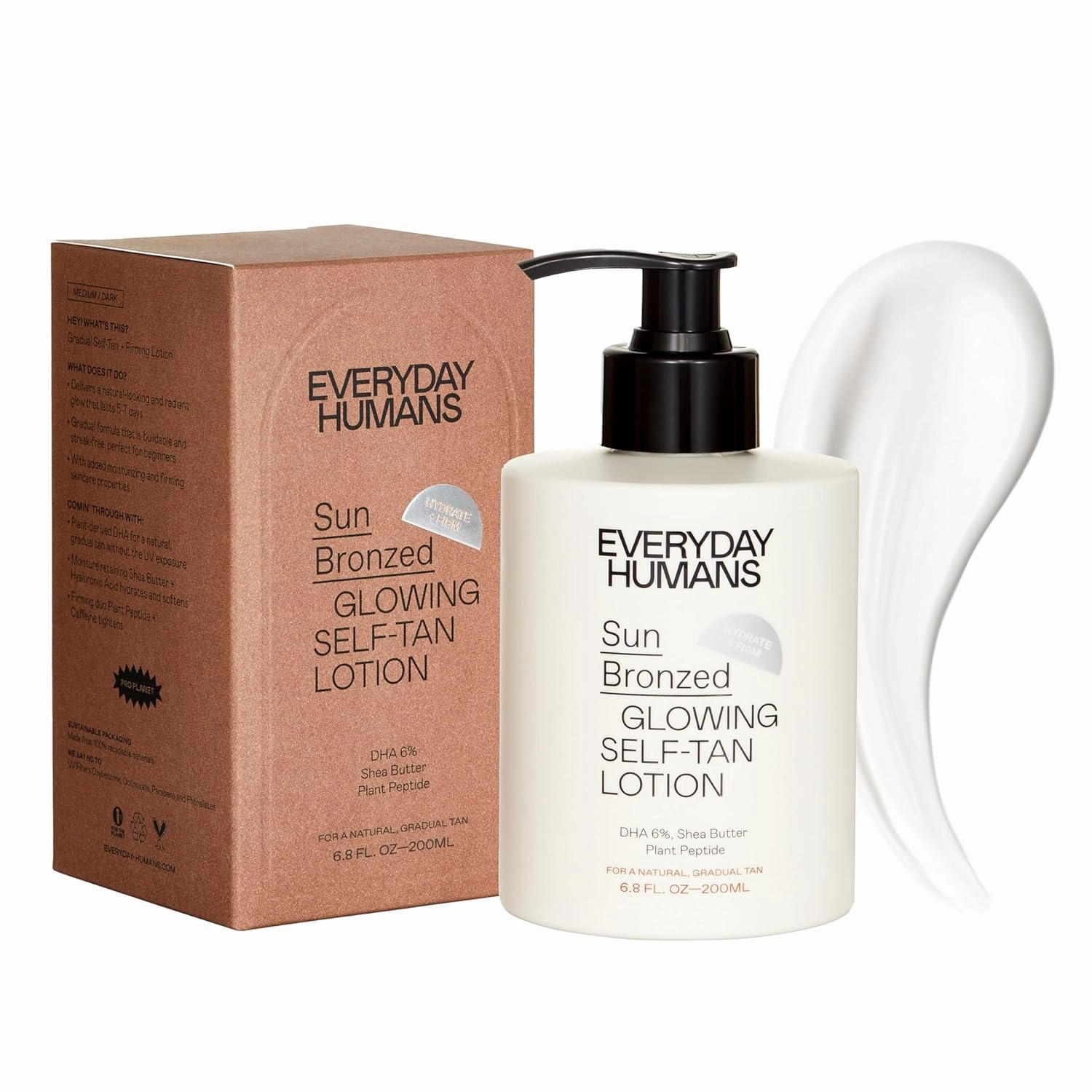 Sun Bronzed Gradual Self Tanning Lotion Australian Made 6.8 fl.oz | Moisturizing & Firming Self Tanner with Peptides | Streak-Free Luxe Sunless Tanner With Vetiver & Santal | Everyday Humans