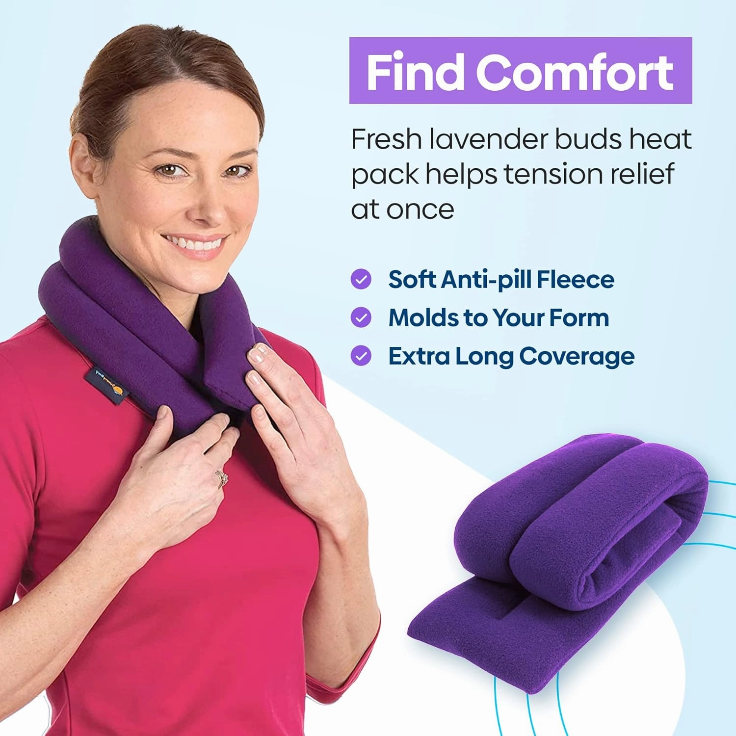 SunnyBay Microwave Heating Pad, Microwavable Heated Neck and Shoulder Wrap with Lavender, Mother's Day Gifts, Soothing Pillow Hot Bean Bag, Aroma Warmer for Pain Relief, 26x5 Inches, 2.5 lbs, Purple