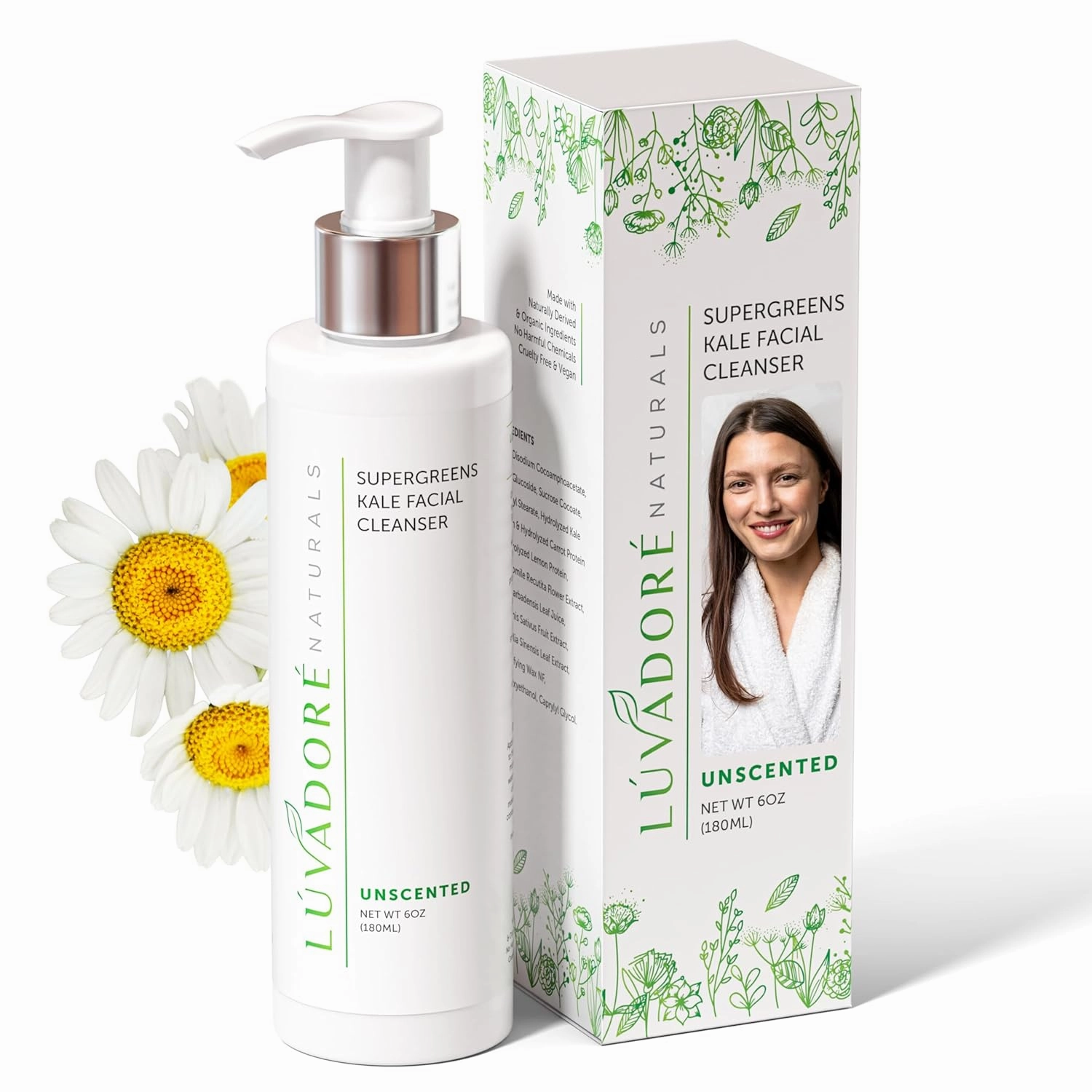 SuperGreens Kale Facial Cleanser – Soothing and Calming Gentle Foaming Face Wash - Antioxidant Rich Face Cleanser for Women with Chamomile, Aloe, Green Tea – For All Skin Types