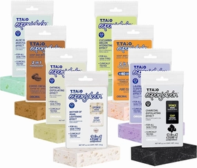 T.Taio Esponjabon Soap Sponge Variety Pack - Shower Scrubber - Bathroom Accessories - Mother of Pearl, Aloe Vera, Lavender, Charcoal, Cucumber-Melon, Oatmeal, Coffee, Pore-Cleansing (8 Pack)