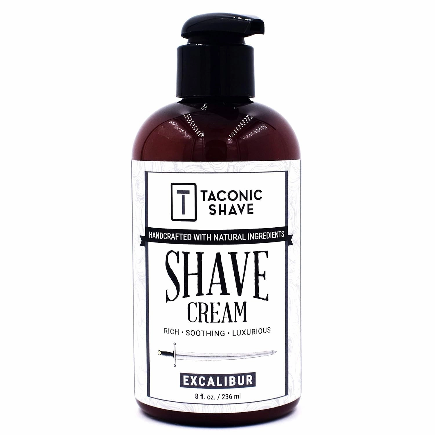 Taconic Shave, Natural Shaving Cream - Excalibur - Ultra-Rich High Lather Formula – Natural Shave Cream for Men in 8 oz. Pump Bottle – Scented Shaving Cream