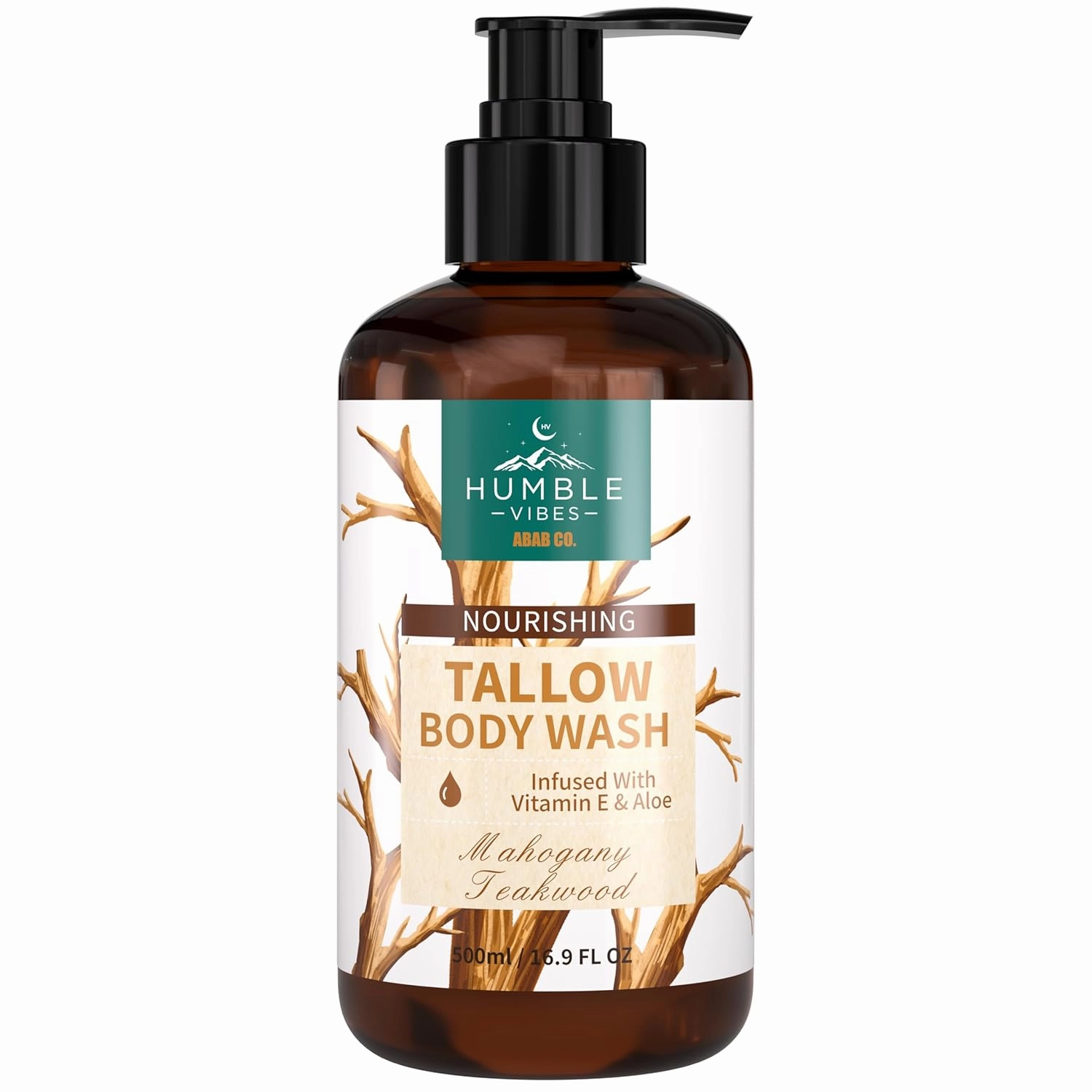 Tallow Body Wash, Premium 100% Grass Fed Beef Tallow Soap, Moisturizing Tallow Face Wash & Body Wash Great For Eczema, Dry, Itchy, Sensitive Skin, Designed In The USA (Mahogany Teakwood)