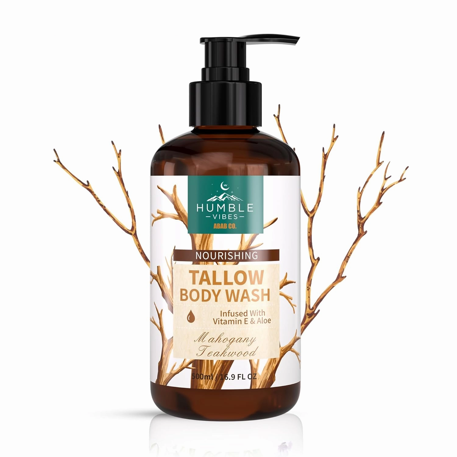 Tallow Body Wash, Premium 100% Grass Fed Beef Tallow Soap, Moisturizing Tallow Face Wash & Body Wash Great For Eczema, Dry, Itchy, Sensitive Skin, Designed In The USA (Mahogany Teakwood)