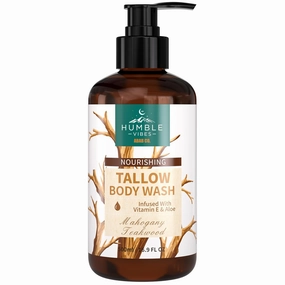 Tallow Body Wash, Premium 100% Grass Fed Beef Tallow Soap, Moisturizing Tallow Face Wash & Body Wash Great For Eczema, Dry, Itchy, Sensitive Skin, Designed In The USA (Mahogany Teakwood)