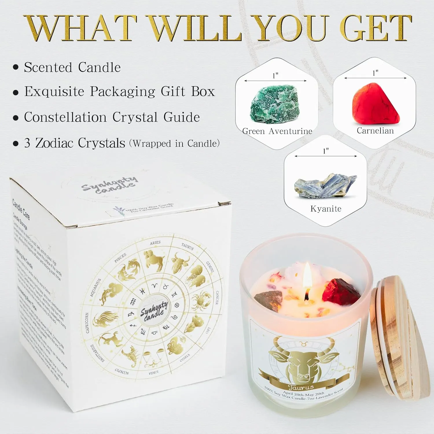 Taurus Gifts for Women,Zodiac Scented Candles with Crystals and Healing Stones,Taurus Gifts for Birthday,Graduation,Retirement,Meditation Yoga.Best Gift for Her,Mom,Sister,Teacher,Friends