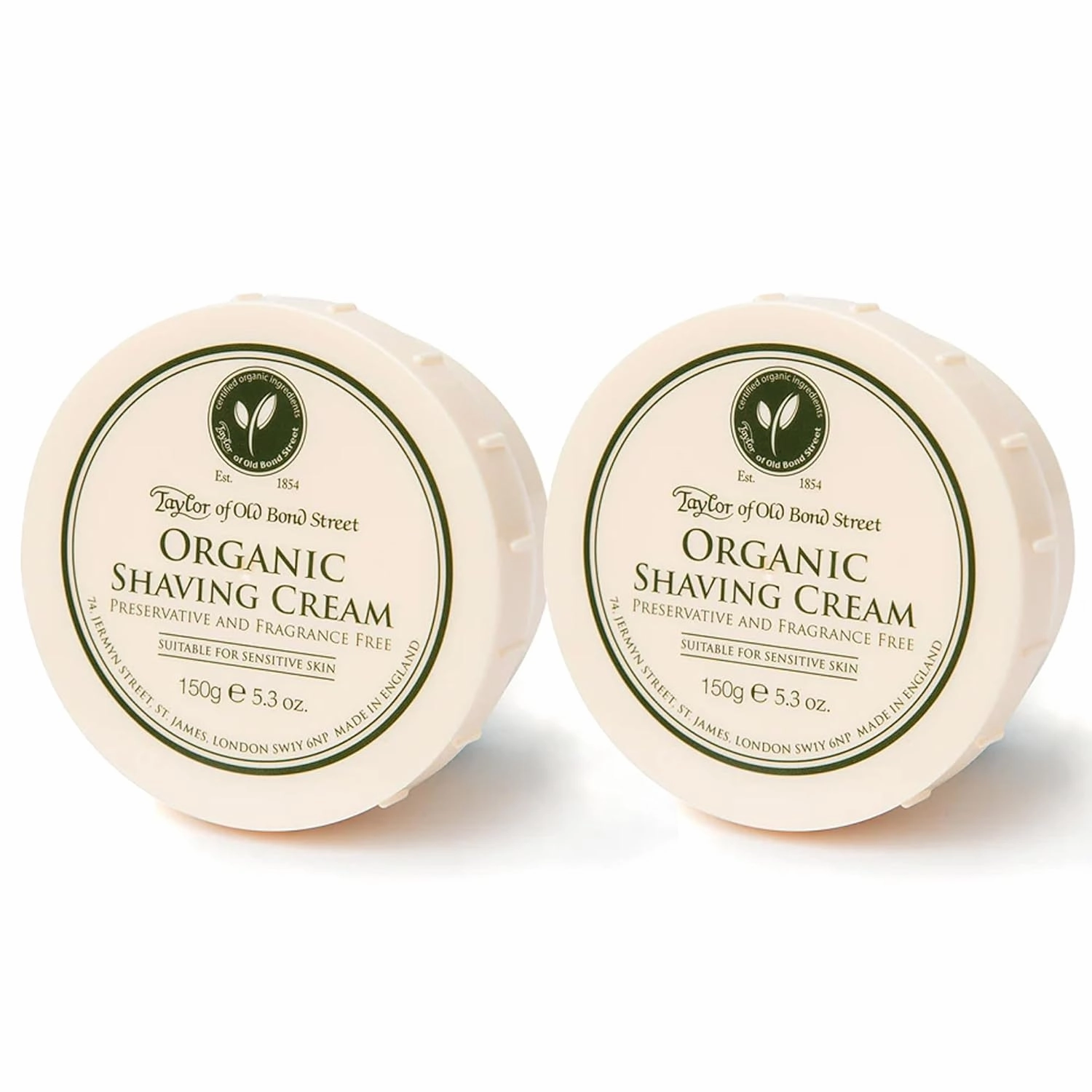 Taylor of Old Bond Street Organic Fragrance Shaving Cream Bowl 150g (2-Pack) – Rich Lather for Traditional Shaving