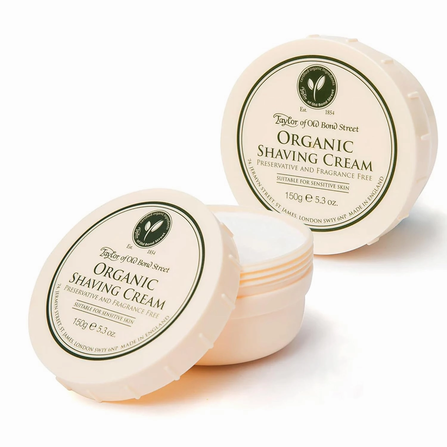 Taylor of Old Bond Street Organic Fragrance Shaving Cream Bowl 150g (2-Pack) – Rich Lather for Traditional Shaving