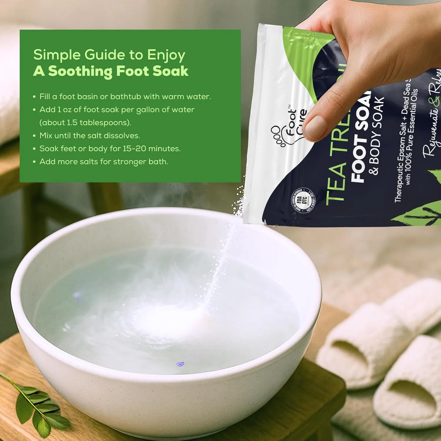 Tea Tree Oil Foot Soak with Epsom Salt - Best Toenail Fungus Treatment, Athletes Foot & Softens Calluses - Soothes Sore & Tired Feet, Fungal Toe, Foot Odor Scent, Spa Pedicure - Made in USA - 2 Pack