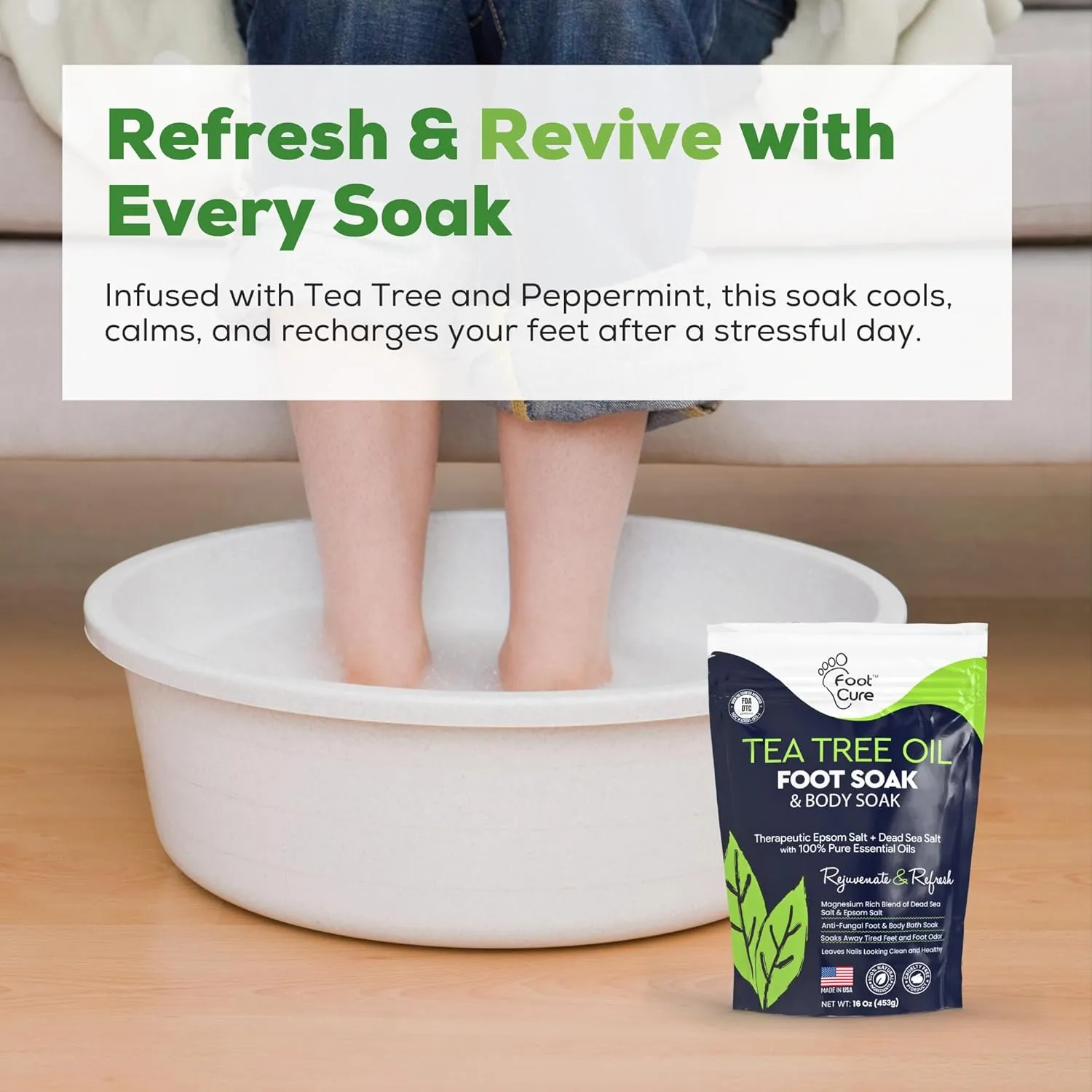 Tea Tree Oil Foot Soak with Epsom Salt - Best Toenail Fungus Treatment, Athletes Foot & Softens Calluses - Soothes Sore & Tired Feet, Fungal Toe, Foot Odor Scent, Spa Pedicure - Made in USA - 2 Pack