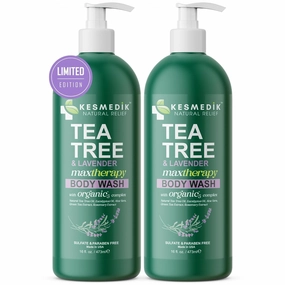 Tea Tree Oil & Lavender Body Wash MaxTherapy | Cleanser & Defense for Athlete’s Foot, Ringworm, Body Odors & Acne, Soothing Relief for Sensitive, Dry, Itchy Skin (2-Pack, Limited Edition)