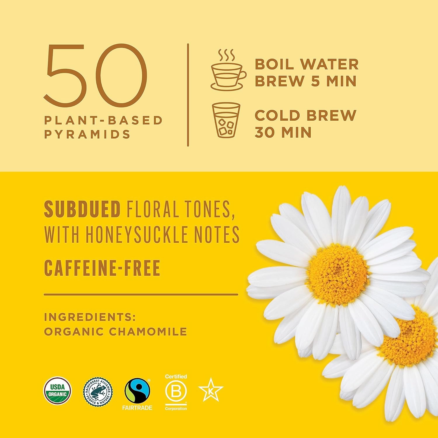 Teatulia Organic Chamomile Tea Bags (50 Pyramid Teabags) Raw Whole Leaf Flower. 100% Compostable And Sustainably Grown In Egypt. Caffeine Free Herbal Camille Tea - Calming Sleepytime Chamomile