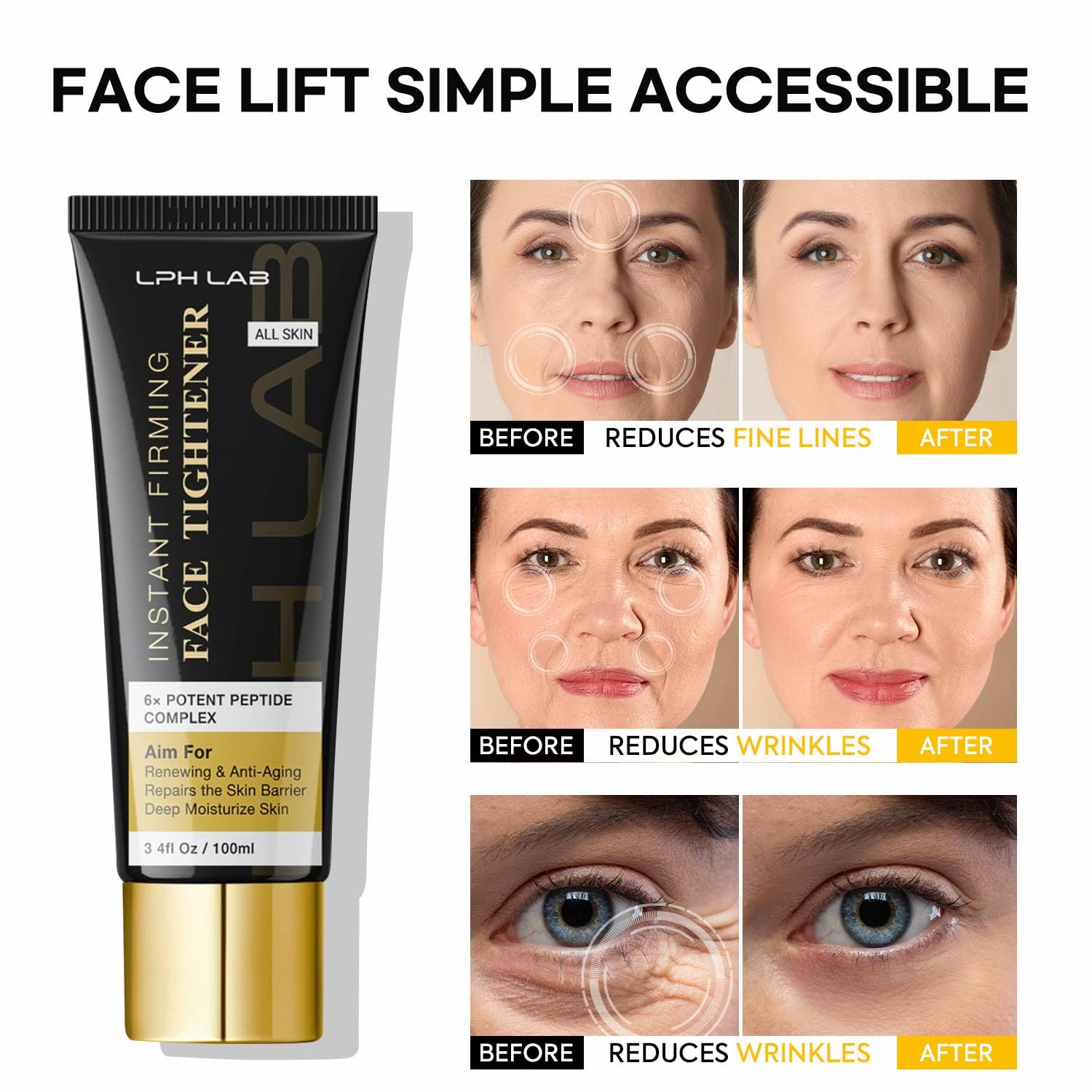 Temporary Face Tightener: Instant Face Lift Cream – Rapidly Improves the Look of Aged Skin – Tightens & Blurs Fine Lines – For Mild to Moderate Wrinkles – 2.1 oz